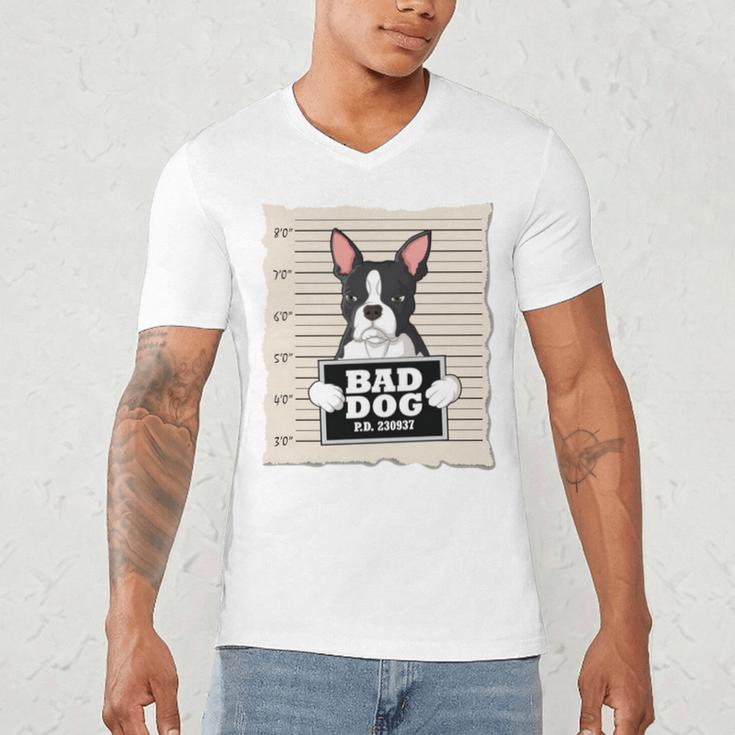 Boston Terrier Mug Shot Guilty Dog Men's V-Neck T-Shirt, novelty gifts, funny gifts