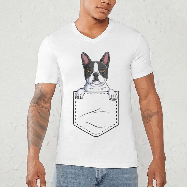 Boston Terrier In The Pocket Cute Boston Terrier Dog Lovers Men Women Girls Kids Men's V-Neck T-Shirt, novelty gifts, funny gifts