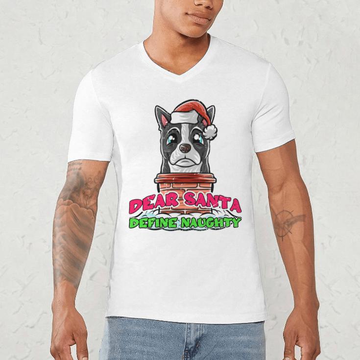 Boston Terrier Santa Claus Christmas Dog Men's V-Neck T-Shirt, novelty gifts, funny gifts