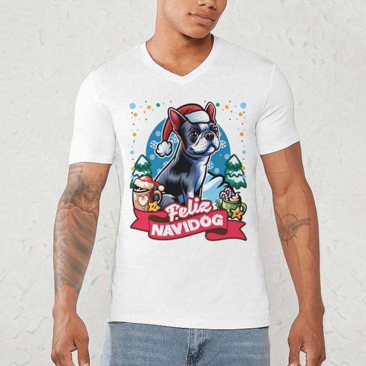 Boston Terrier Santa Claus Coffee Mug Merry Christmas Dogs Men's V-Neck T-Shirt, novelty gifts, funny gifts
