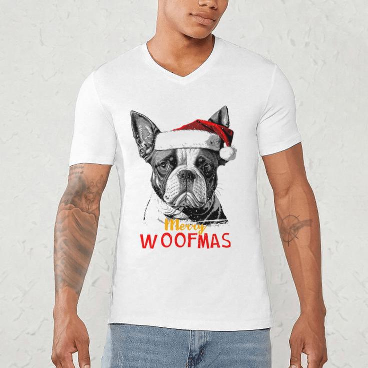 Boston Terrier Santa Claus Hat Merry Christmas Dog X-Mas Men's V-Neck T-Shirt, novelty gifts, funny gifts