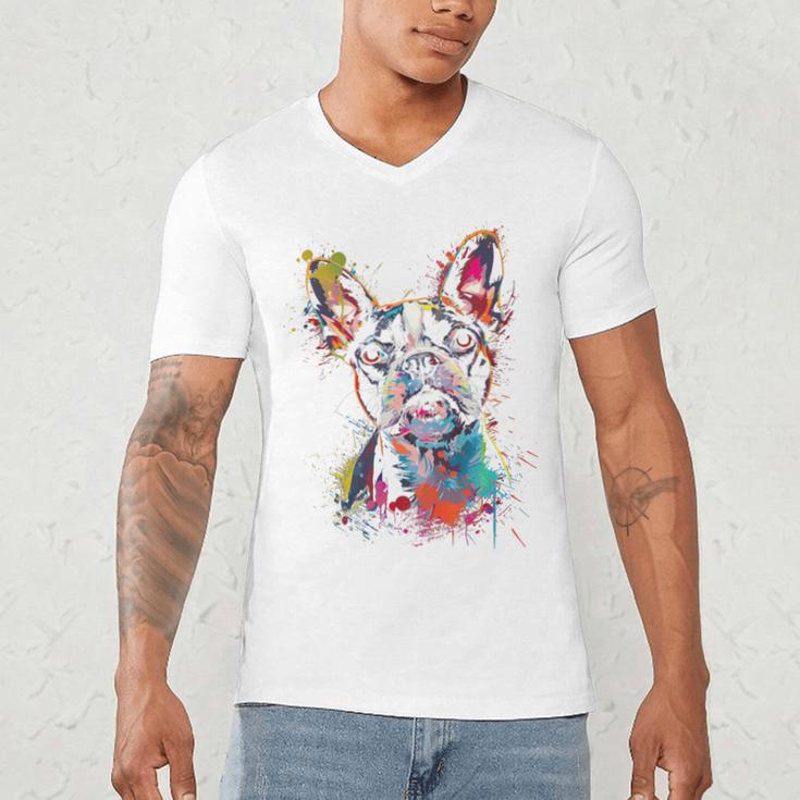 Boston Terrier Splash Men's V-Neck T-Shirt, novelty gifts, funny gifts