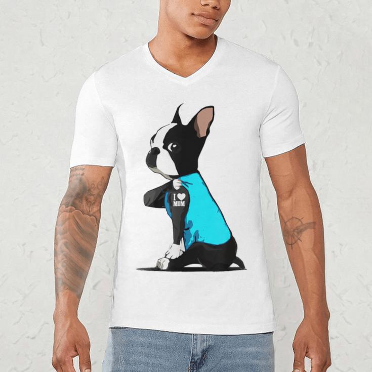 Boston Terrier Tattoos I Love Mom Men's V-Neck T-Shirt, novelty gifts, funny gifts