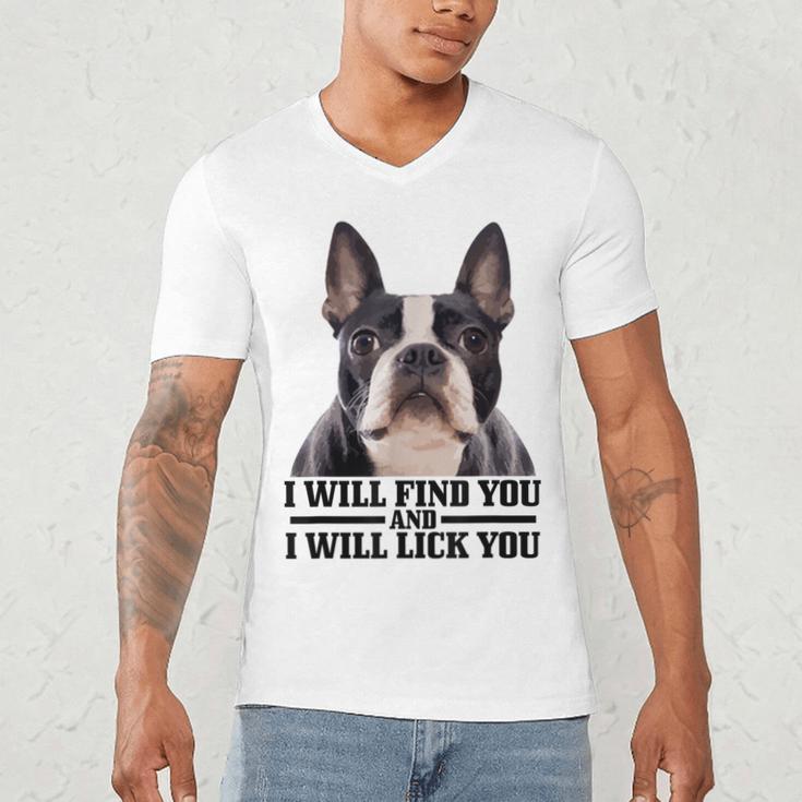 Boston Terrier Will Find And Lick You Bostie Mom Men's V-Neck T-Shirt, novelty gifts, funny gifts