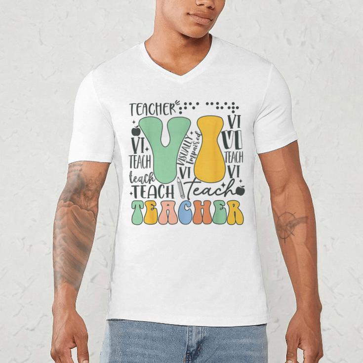 Braille Teacher Of The Visually Impaired Groovy VI Teacher Men's V-Neck T-Shirt, novelty gifts, funny gifts