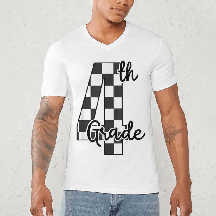Checkered Fourth Grade Back To School Teachers Students Men's V-Neck T-Shirt, novelty gifts, funny gifts
