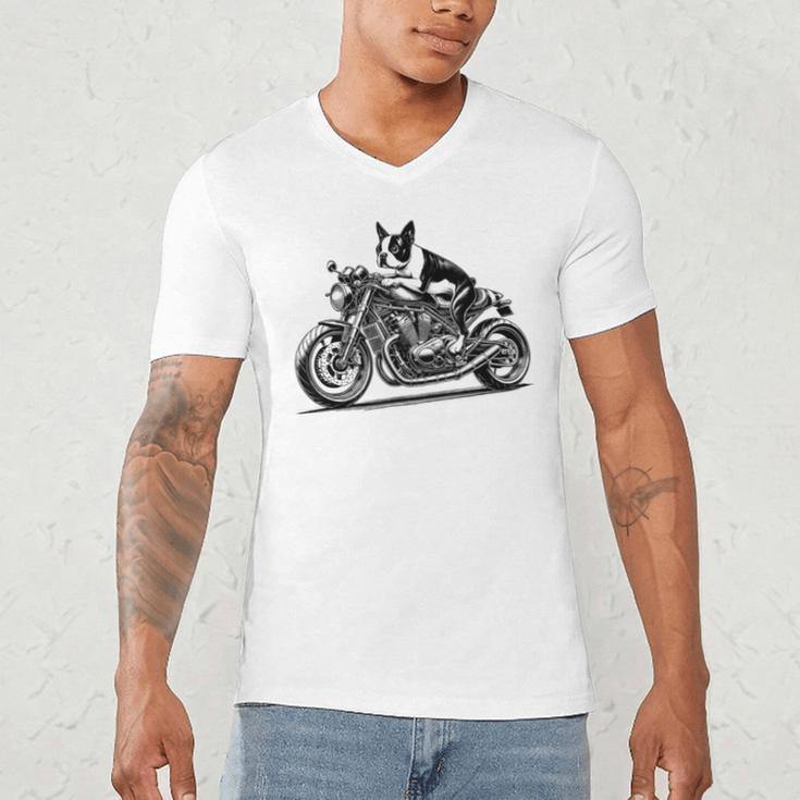 Cool Boston Terrier Riding a Motorcycle Biker Dog Lover For Men Women Kids Men's V-Neck T-Shirt, novelty gifts, funny gifts