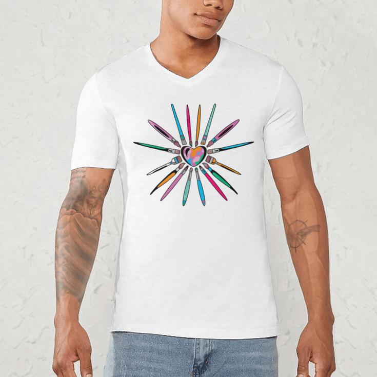 Cool Brush Heart Shape Art Teacher Paint For Artist Painter Men's V-Neck T-Shirt, novelty gifts, funny gifts