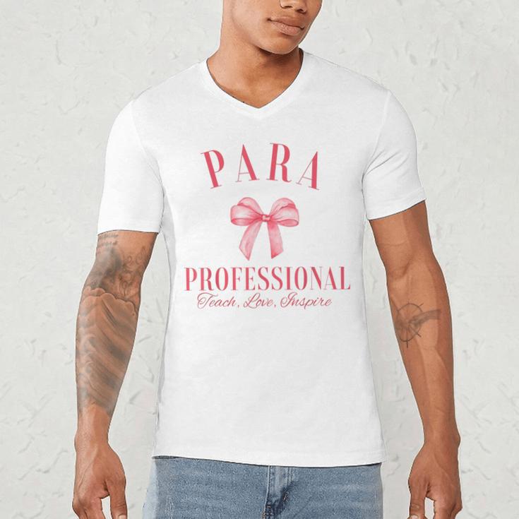 Coquette Bow Paraprofessional School Para Squad Teacher Aide Men's V-Neck T-Shirt, novelty gifts, funny gifts