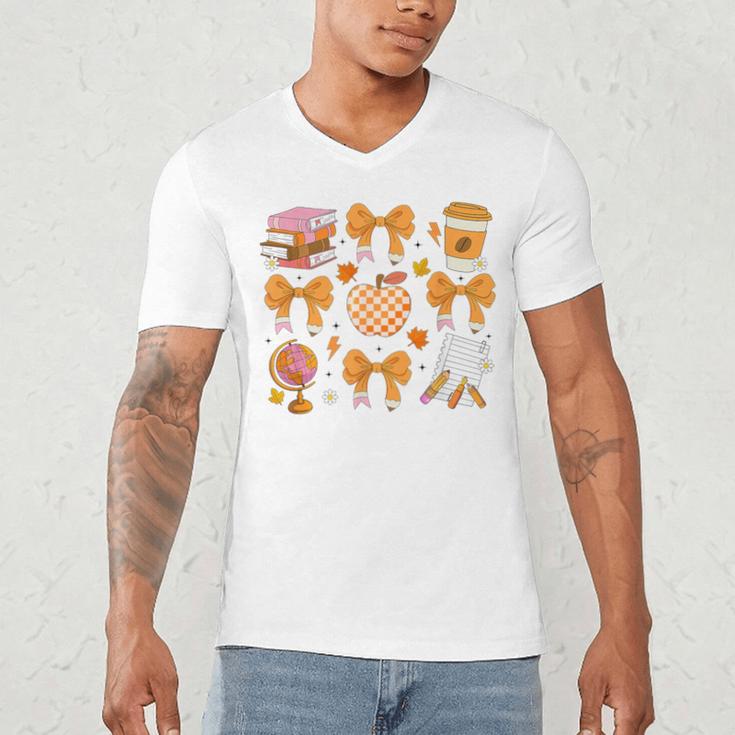 Coquette Bow Teacher Thanksgiving Fall Autumn Girls Women Men's V-Neck T-Shirt, novelty gifts, funny gifts Coquette Bow Teacher Thanksgiving Fall Autumn Girls Women Men's V-Neck T-Shirt, novelty gifts, funny gifts