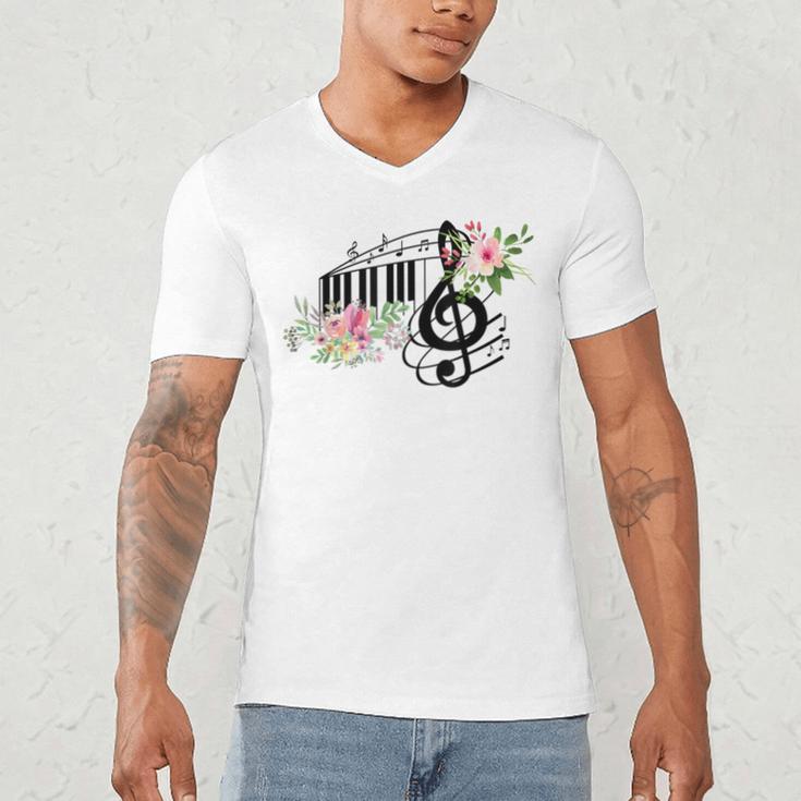 Cut Music Teacher Shirt With a Piano Keys Notes And Flowers Men's V-Neck T-Shirt, novelty gifts, funny gifts Cut Music Teacher Shirt With a Piano Keys Notes And Flowers Men's V-Neck T-Shirt, novelty gifts, funny gifts