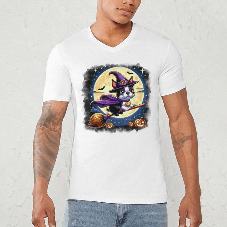 Cute Boston Terrier Halloween Costume Dog Lover Women Girls Men's V-Neck T-Shirt, novelty gifts, funny gifts