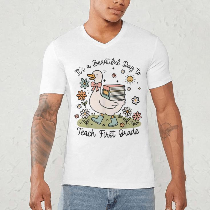 Cute Goose It's A Beautiful Day To Teach 1st Grade Teacher Men's V-Neck T-Shirt, novelty gifts, funny gifts Cute Goose It's A Beautiful Day To Teach 1st Grade Teacher Men's V-Neck T-Shirt, novelty gifts, funny gifts