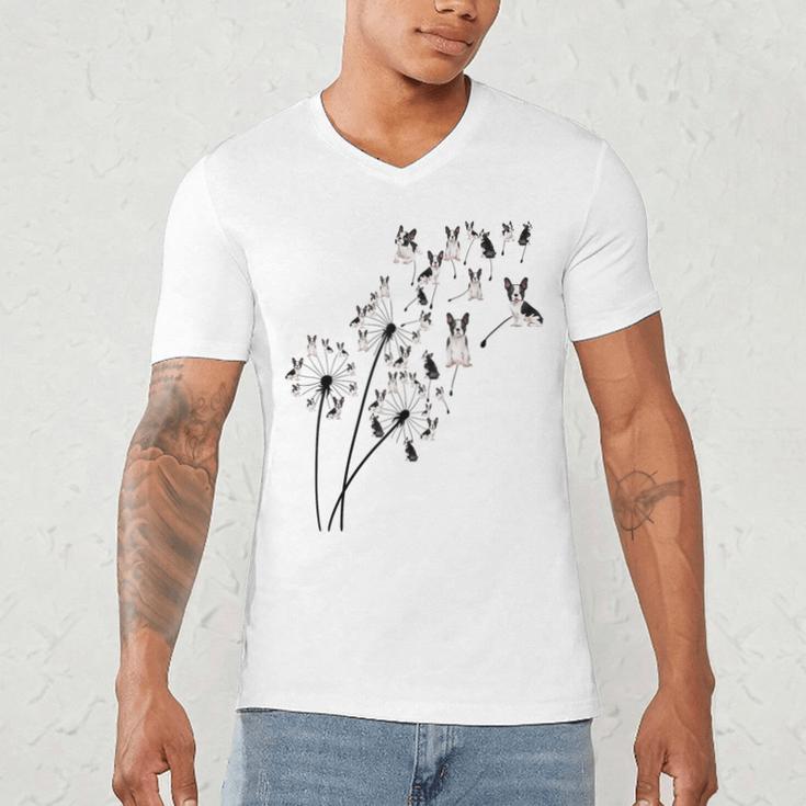 Dandelion Boston Terrier Flower Floral Bostie Tree Men's V-Neck T-Shirt, novelty gifts, funny gifts