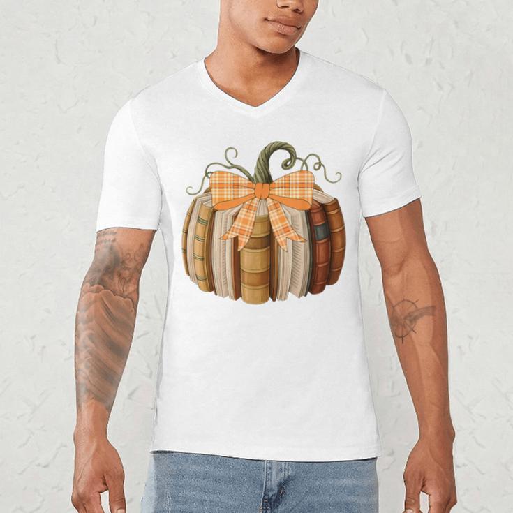 Fall Book Pumpkin Halloween Teacher Librarian Thanksgiving Men's V-Neck T-Shirt, novelty gifts, funny gifts Fall Book Pumpkin Halloween Teacher Librarian Thanksgiving Men's V-Neck T-Shirt, novelty gifts, funny gifts