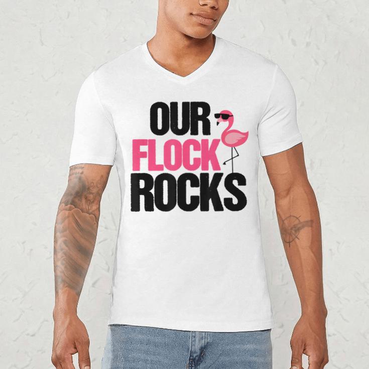Our Flock Rocks Flamingo Mother's Day Teacher Men's V-Neck T-Shirt, novelty gifts, funny gifts