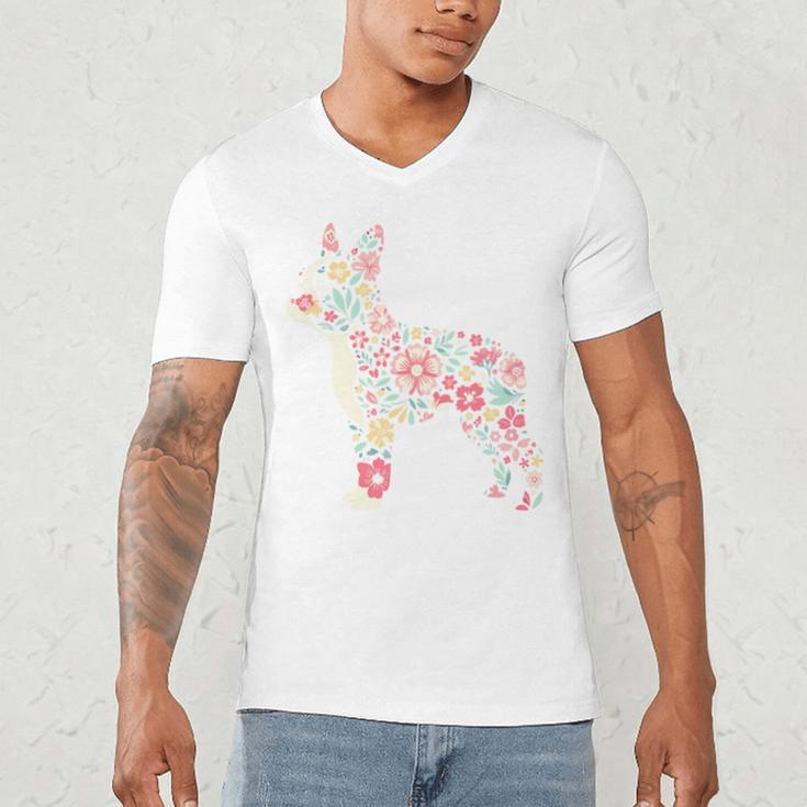 Floral FLower Boston Terrier Mom Grandma Men's V-Neck T-Shirt, novelty gifts, funny gifts