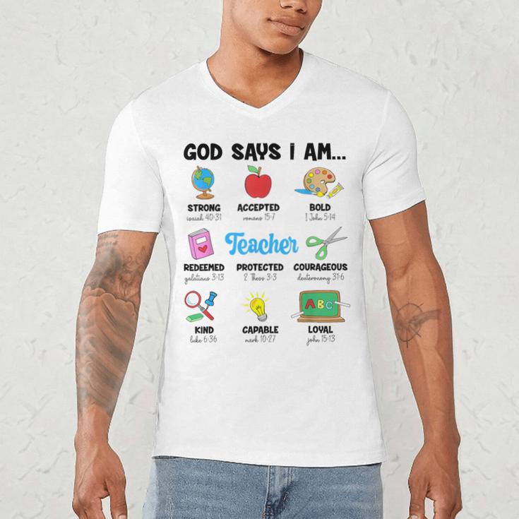 God Says Im Teacher Christian Back To School Religious Men's V-Neck T-Shirt, novelty gifts, funny gifts