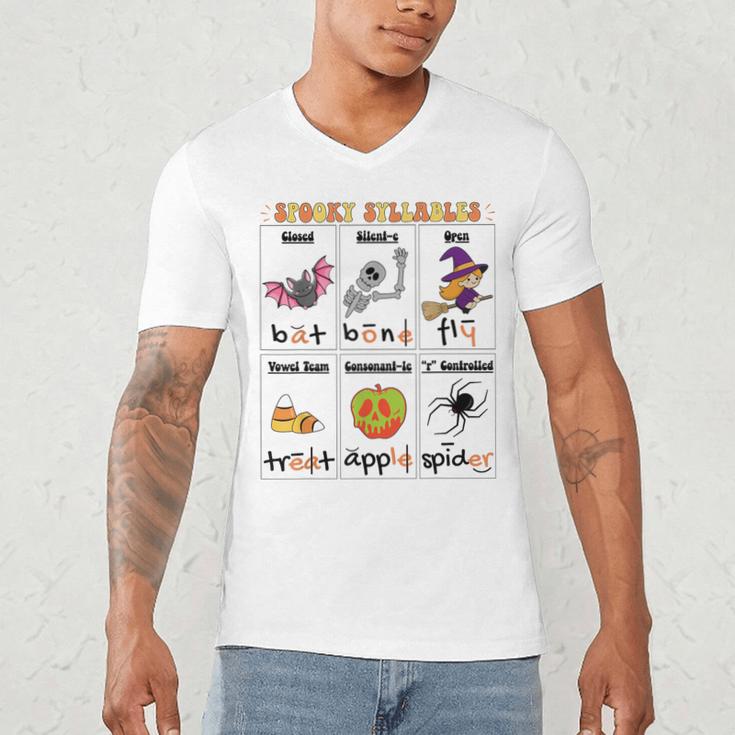 Halloween Reading Spooky Syllables Teacher Vintage Men's V-Neck T-Shirt, novelty gifts, funny gifts Halloween Reading Spooky Syllables Teacher Vintage Men's V-Neck T-Shirt, novelty gifts, funny gifts