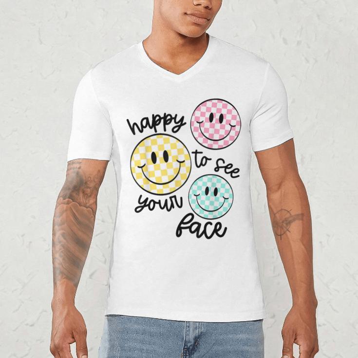 Happy To See Your Face Smile Face Teacher Back To School Men's V-Neck T-Shirt, novelty gifts, funny gifts