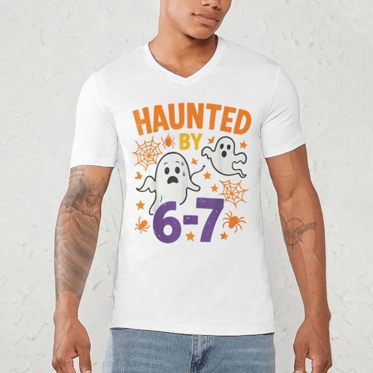Haunted 67 Ghost Math Teacher Halloween Costume Math Pun Men's V-Neck T-Shirt, novelty gifts, funny gifts