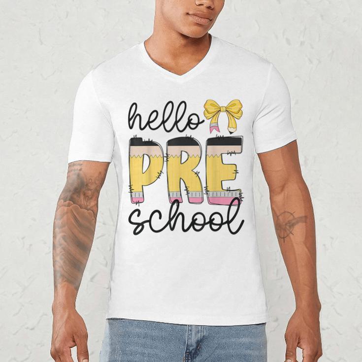 Hello Pre-K Preschool Back To School First Day Teacher Kids Men's V-Neck T-Shirt, novelty gifts, funny gifts