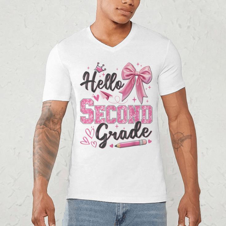 Hello Second Grade First Day Of School Coquette Teacher Girl Men's V-Neck T-Shirt, novelty gifts, funny gifts Hello Second Grade First Day Of School Coquette Teacher Girl Men's V-Neck T-Shirt, novelty gifts, funny gifts