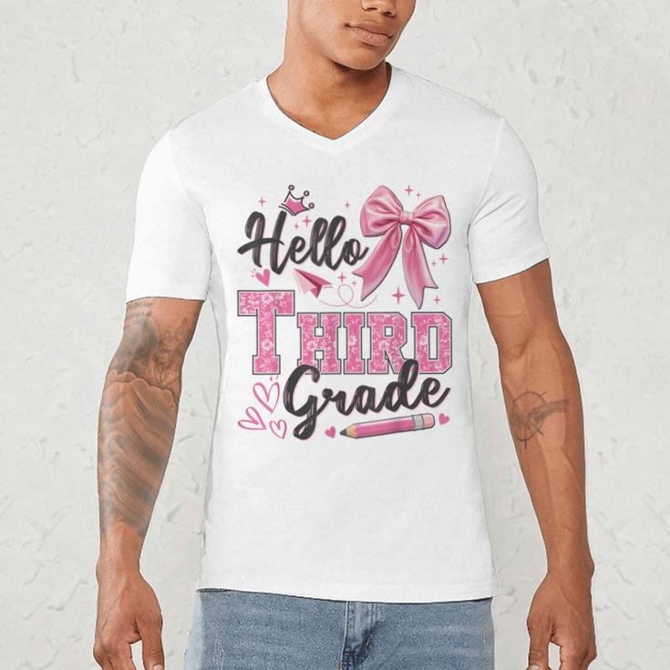 Hello Third Grade First Day Of School Coquette Teacher Girl Men's V-Neck T-Shirt, novelty gifts, funny gifts Hello Third Grade First Day Of School Coquette Teacher Girl Men's V-Neck T-Shirt, novelty gifts, funny gifts