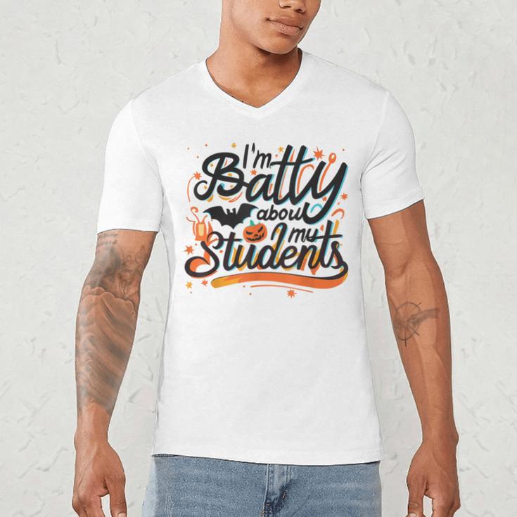 I'm Batty About My Students Watercolor Bat Teacher Halloween Men's V-Neck T-Shirt, novelty gifts, funny gifts