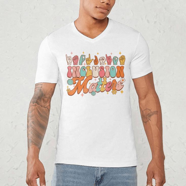 Inclusion Matters Groovy American Sign Language ASL Teacher For Men Women Men's V-Neck T-Shirt, novelty gifts, funny gifts Inclusion Matters Groovy American Sign Language ASL Teacher For Men Women Men's V-Neck T-Shirt, novelty gifts, funny gifts