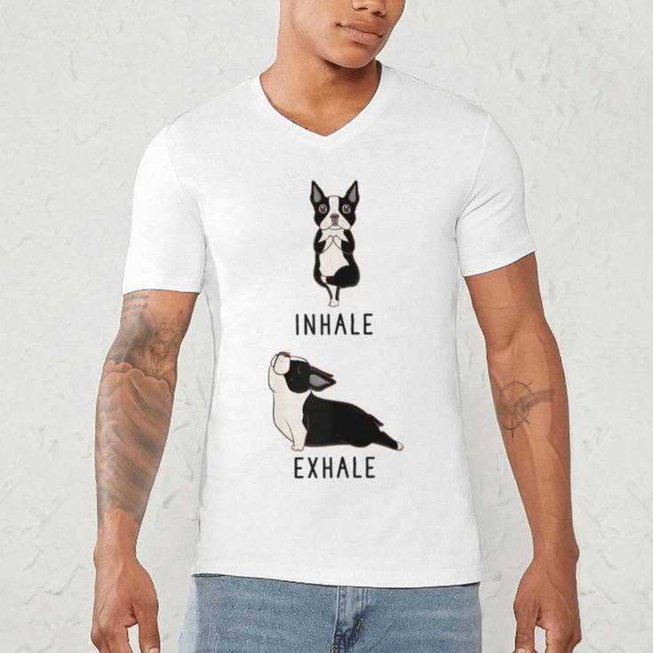 Inhale Exhale Yoga Boston Terrier Tshirt Men's V-Neck T-Shirt, novelty gifts, funny gifts