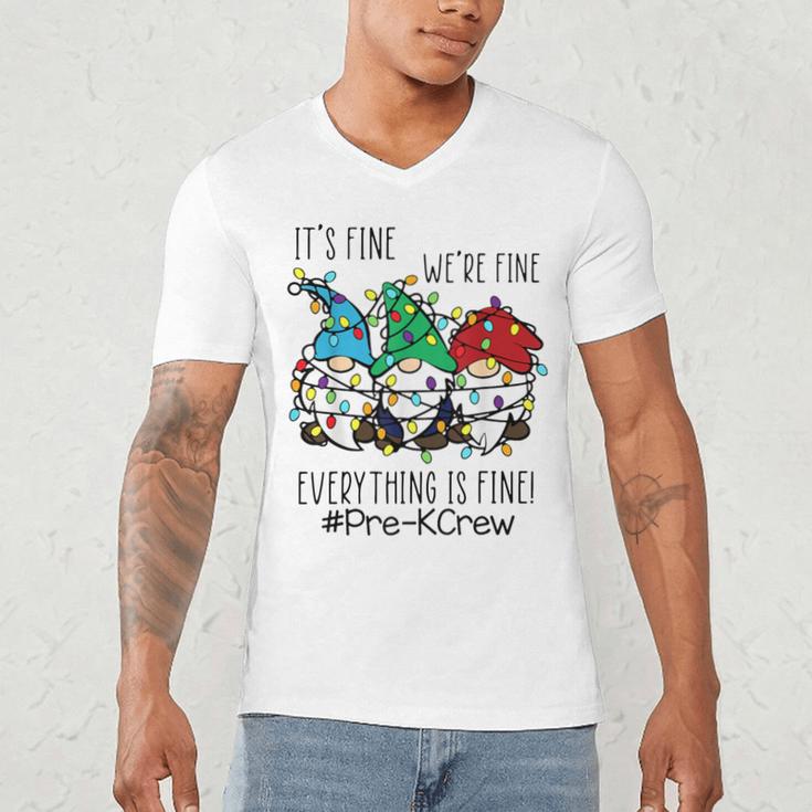 It's Fine We'Re Fine Gnome Pre-K Teacher Christmas Light For Men Women Men's V-Neck T-Shirt, novelty gifts, funny gifts