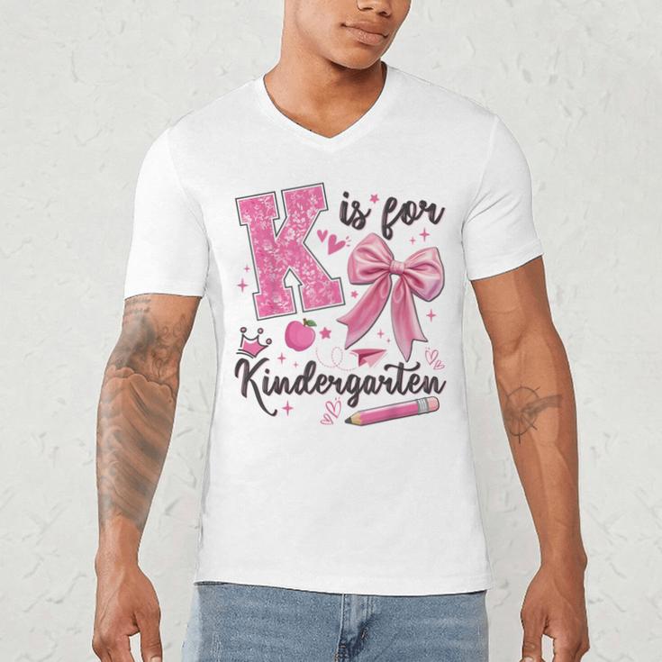K Is For Kindergarten Teacher Coquette Bow Back To School Men's V-Neck T-Shirt, novelty gifts, funny gifts K Is For Kindergarten Teacher Coquette Bow Back To School Men's V-Neck T-Shirt, novelty gifts, funny gifts