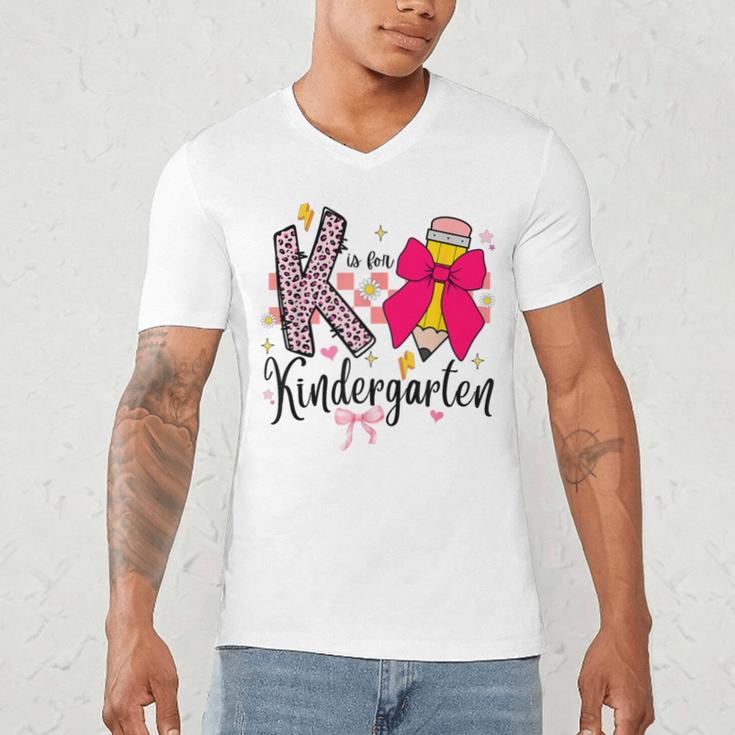 K Is For Kindergarten Teacher Coquette Bow Back To School Men's V-Neck T-Shirt, novelty gifts, funny gifts