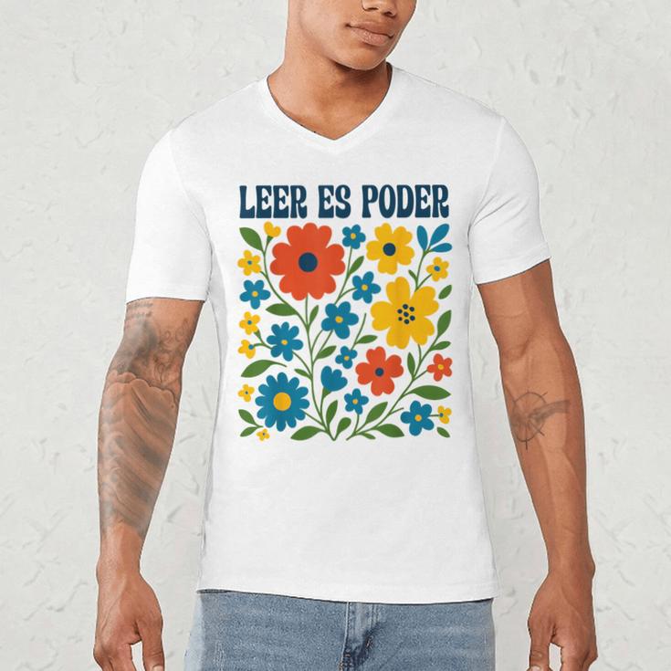 Leer Es Poder Cute Floral Boho Spanish Teacher Reading Men's V-Neck T-Shirt, novelty gifts, funny gifts Leer Es Poder Cute Floral Boho Spanish Teacher Reading Men's V-Neck T-Shirt, novelty gifts, funny gifts