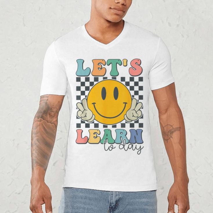 Let's Learn Today Smile Face Back To School For Teacher Kids Men's V-Neck T-Shirt, novelty gifts, funny gifts