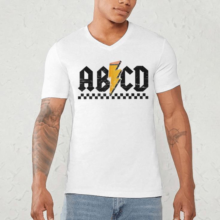 Lightning Pencil Rock'n Roll ABCD Teacher Back To School Kid Men's V-Neck T-Shirt, novelty gifts, funny gifts