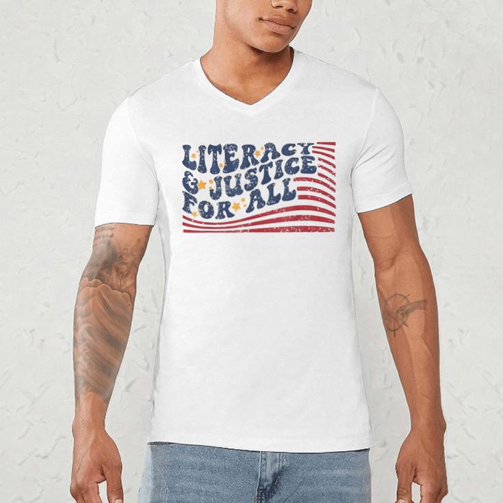 Literacy Justice For All Teacher Men's V-Neck T-Shirt, novelty gifts, funny gifts