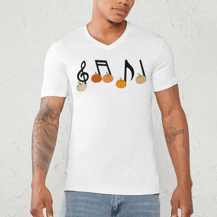 Music Notes Pumpkin Music Teacher Musician Fall Halloween Men Women Kids Men's V-Neck T-Shirt, novelty gifts, funny gifts