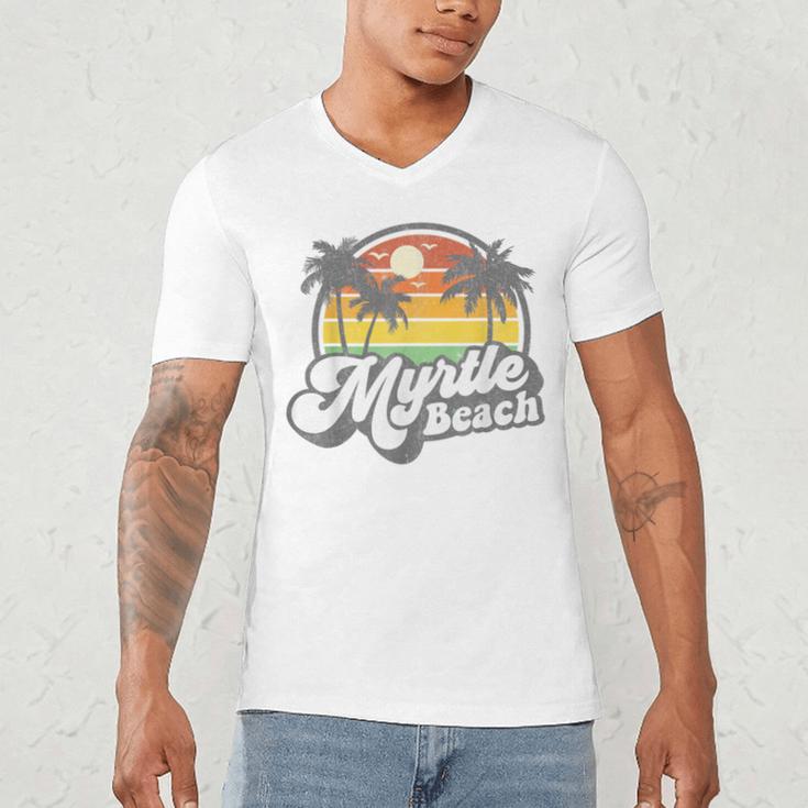 Myrtle Beach South Carolina Retro 70s Vintage Vacation Men's V-Neck T-Shirt, novelty gifts, funny gifts