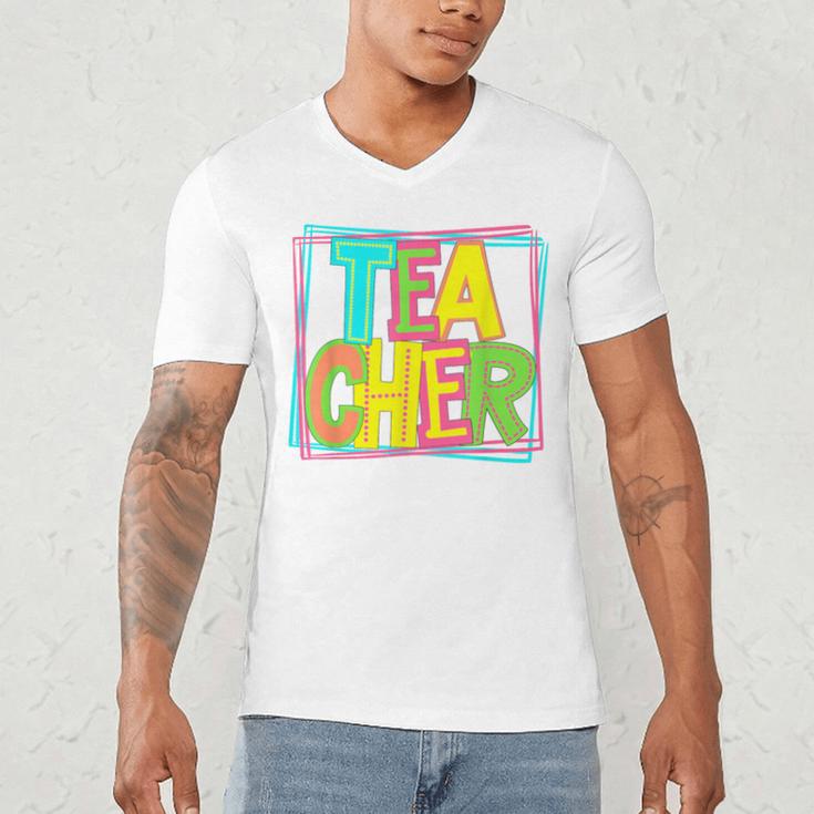 Neon Retro Teacher Cute Teacher Team New Teacher Back To Sch Men's V-Neck T-Shirt, novelty gifts, funny gifts Neon Retro Teacher Cute Teacher Team New Teacher Back To Sch Men's V-Neck T-Shirt, novelty gifts, funny gifts