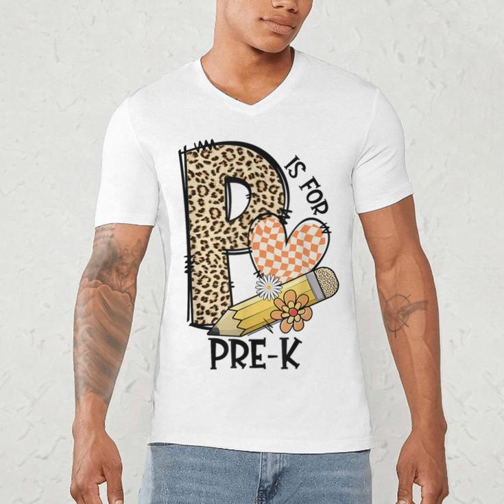 P Is For Pre K Teacher Leopard First Day Of School For Men Women Girls Kids Men's V-Neck T-Shirt, novelty gifts, funny gifts