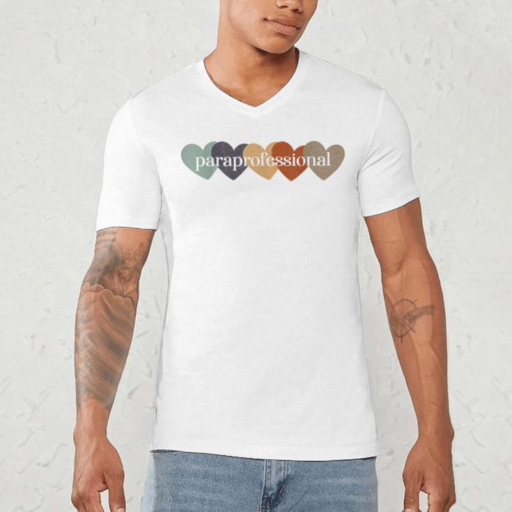 Paraprofessional Teacher Hearts Back To School Teach Rainbow Men Women Kids Men's V-Neck T-Shirt, novelty gifts, funny gifts