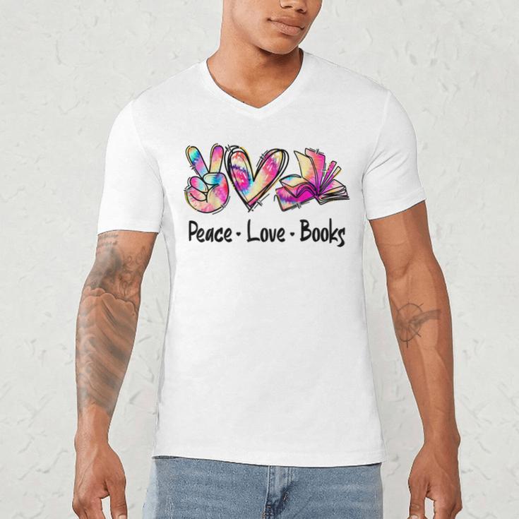 Peace Love Books Librarian Teacher Life Book Library Tie Dye Men's V-Neck T-Shirt, novelty gifts, funny gifts