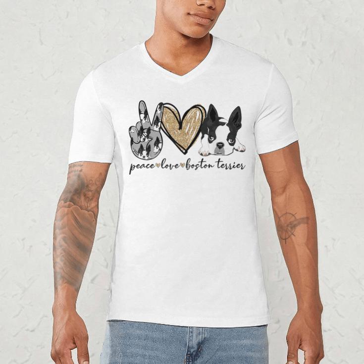 Peace Love Boston Terrier Boston Terrier Lover Dog Mom Men's V-Neck T-Shirt, novelty gifts, funny gifts