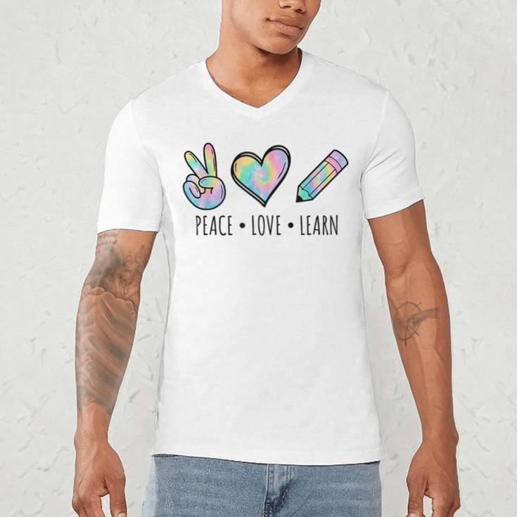 Peace Love Learn Tie Dye Teacher Kids 100th Days Of School Men's V-Neck T-Shirt, novelty gifts, funny gifts Peace Love Learn Tie Dye Teacher Kids 100th Days Of School Men's V-Neck T-Shirt, novelty gifts, funny gifts