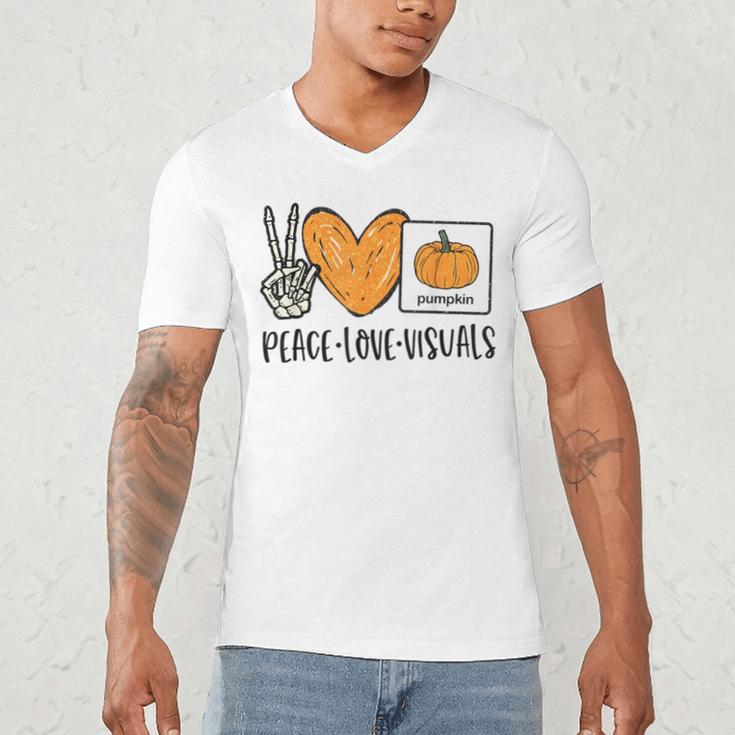 Peace Love Visuals Sped Teacher Pumpkin Skeleton Halloween Men's V-Neck T-Shirt, novelty gifts, funny gifts