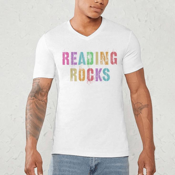READING ROCKS English Teacher ELA ABCD Read Star Kinder Men's V-Neck T-Shirt, novelty gifts, funny gifts READING ROCKS English Teacher ELA ABCD Read Star Kinder Men's V-Neck T-Shirt, novelty gifts, funny gifts