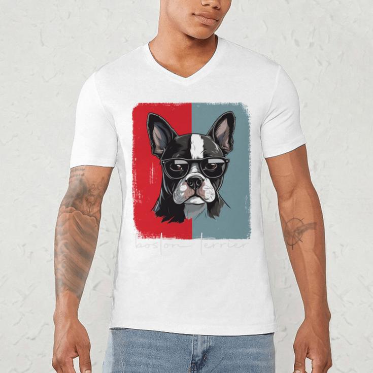 Retro Boston Terrier Dog Lover Bostie Mom Dad Dog Owner Men's V-Neck T-Shirt, novelty gifts, funny gifts