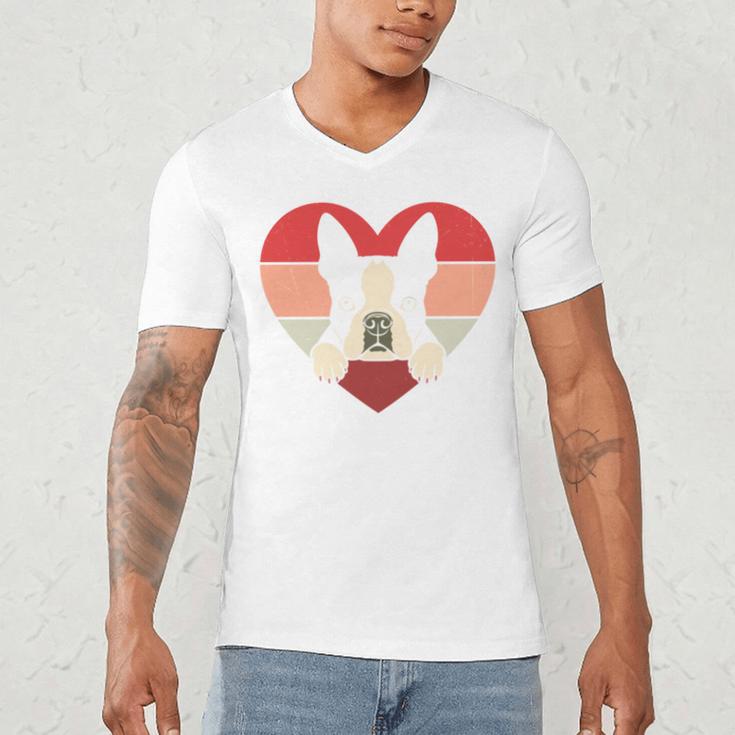 Retro Heart Boston Terrier Dog Vintage Valentine Men's V-Neck T-Shirt, novelty gifts, funny gifts